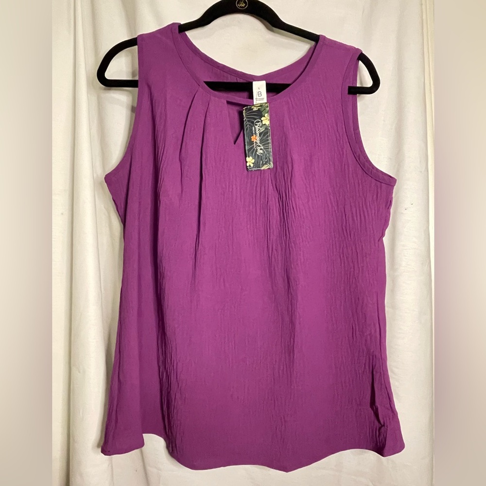 NWT Blooming Jelly Bright Lilac Purple Crepe Textured Tank Top Size L